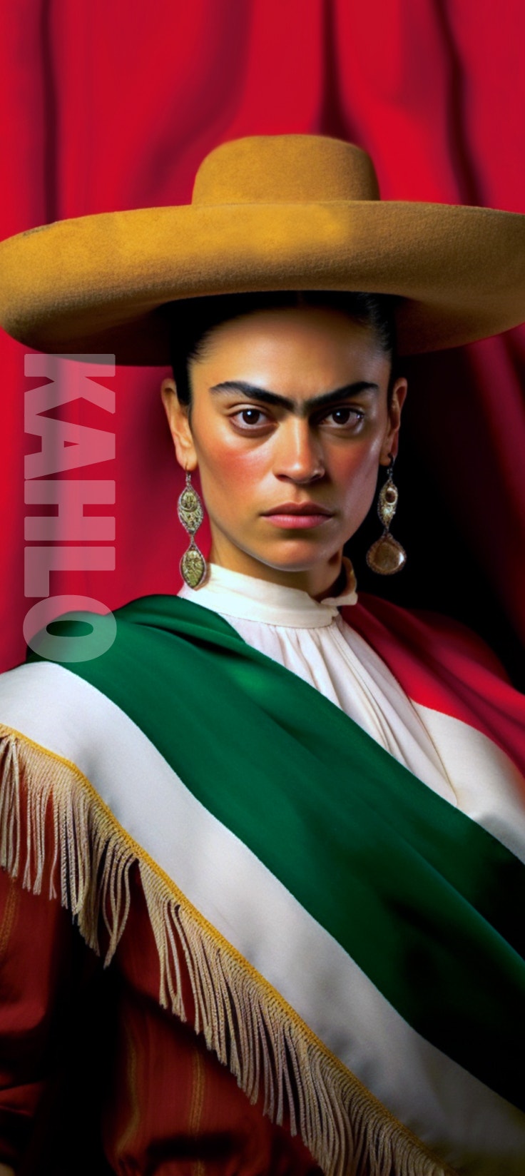 Frida Kahlo with Flag